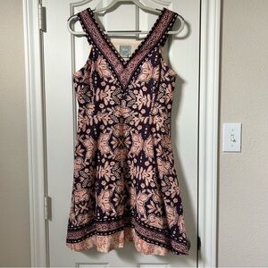 Maeve Pink & Purple Print Bohemian Sleeveless Summer Dress with Pockets Size 10